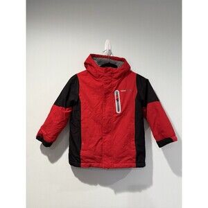 Swiss Tech Kids Double Zipper Jacket XS 4-5 Fleece Lined Pockets Hooded Red/Blk